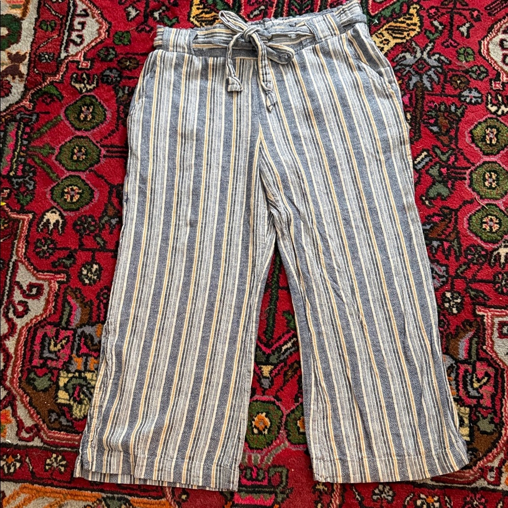 Indigo Rein Blue and White Striped Cropped Wide-Leg Pants
